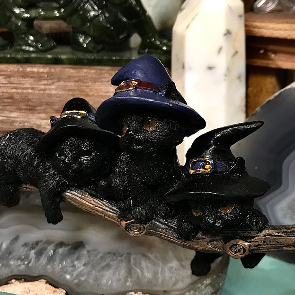 Magical Cats on Broom in Resin