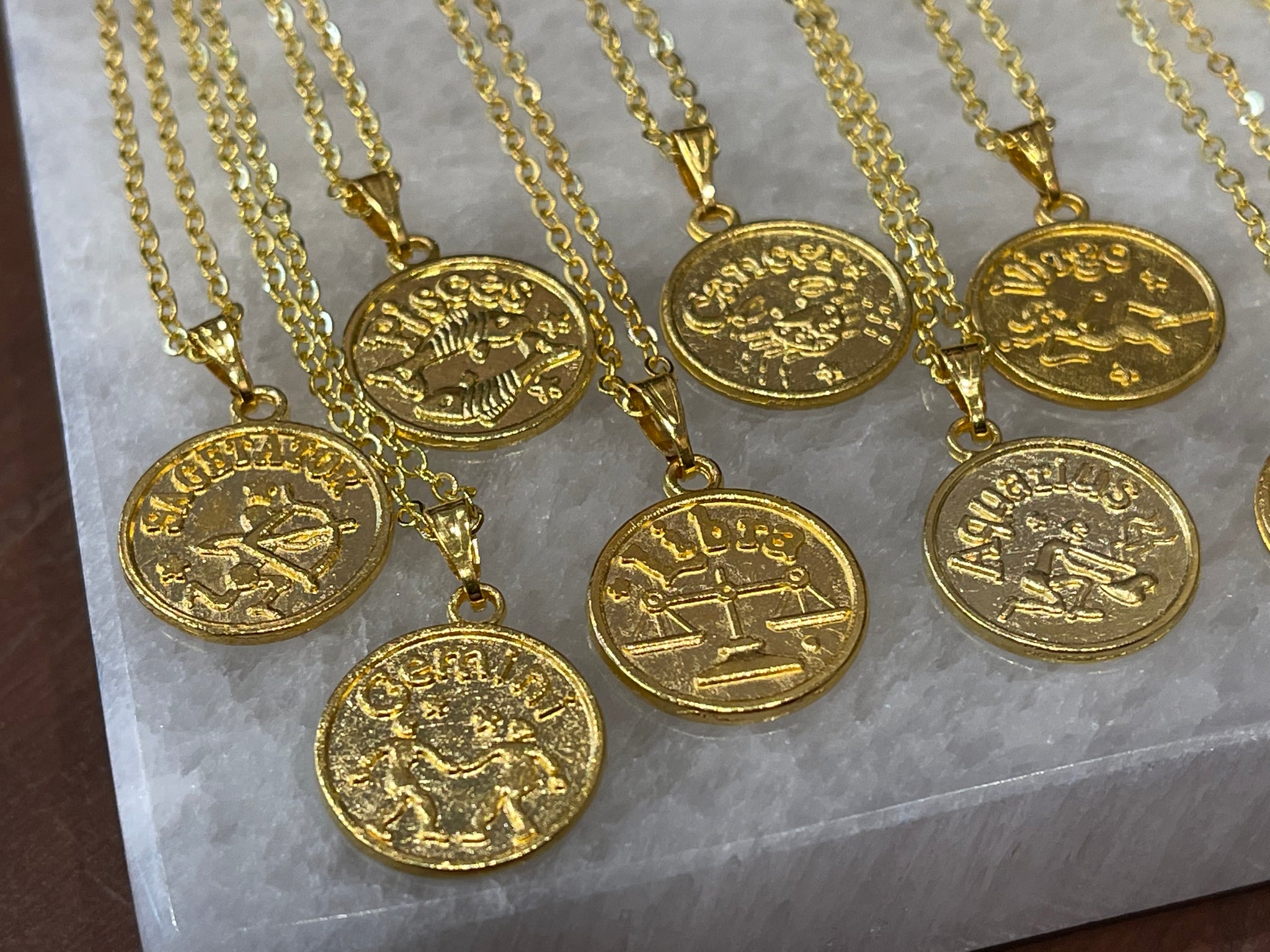 Zen Den Gold Finish Coin Pendant Zodiac Necklace