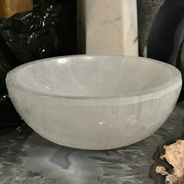 Triple Moon Carved 3.5 Inch Selenite Bowl