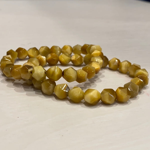 Yellow Tigers Eye 8mm Stretch Bracelet Faeted or Smooth