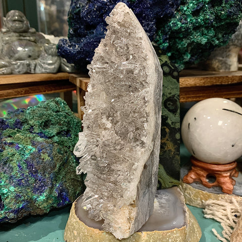 Quartz Crystal Carved Columbian Natural Point Tower