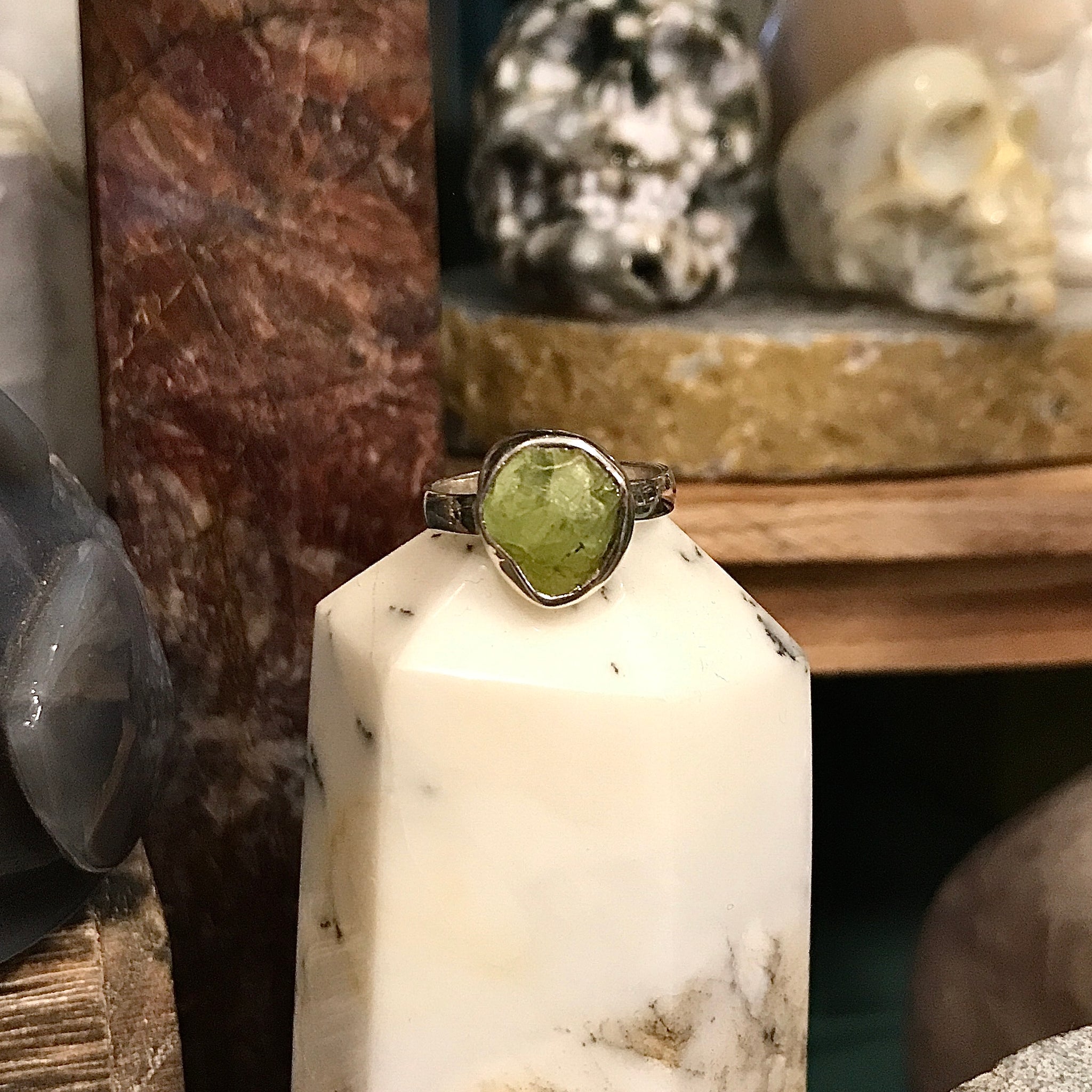 Peridot Freeform Sterling Silver Size 7 Ring