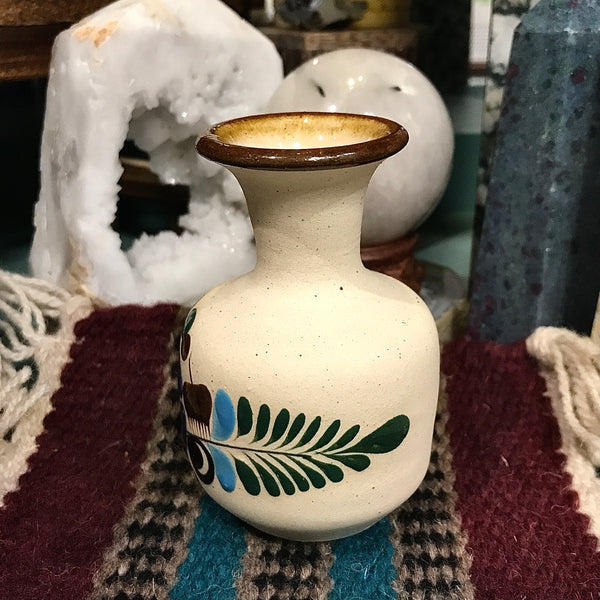 Blue Flower Mexican Interior Glazed Bud Vase