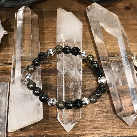 Pyrite, Hematite, and Black Tourmaline Protection Stackable Bracelet