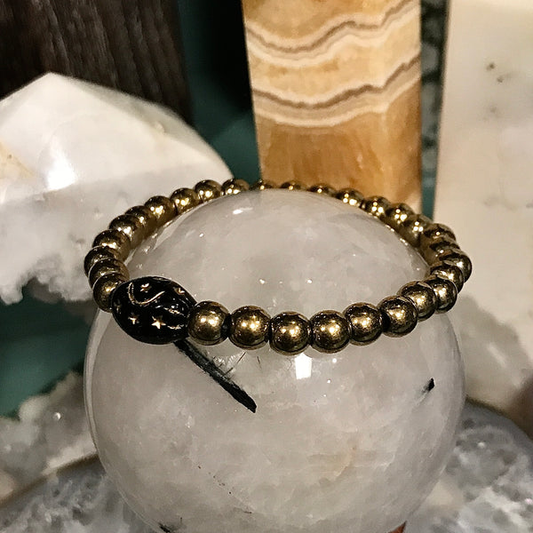 Golden Pyrite Black Celestial Center Bead Stackable Bracelet