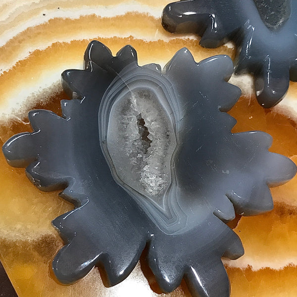 Banded Agate and Quartz Snowflake Carving 4 Inch