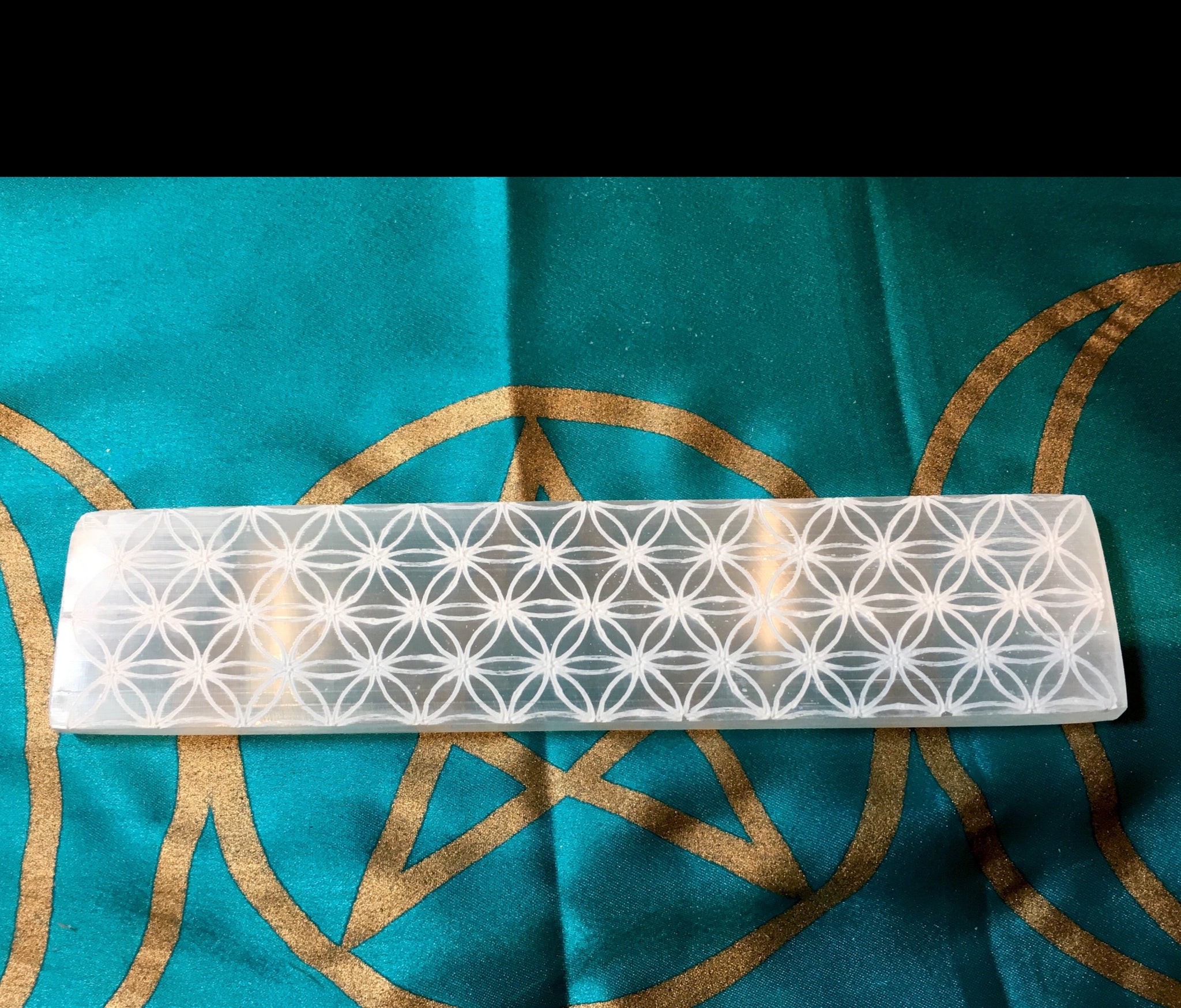 Selenite Rectangle Platform Flower of Life Charger