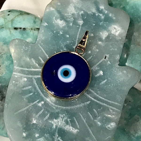 Evil Eye Blown Glass Round Gold Filled Pendant