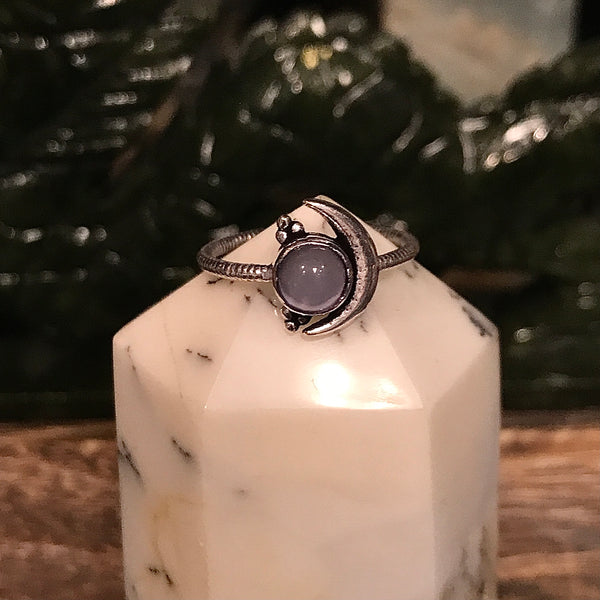 Sterling Silver Crescent Moon Ring with Gemstone