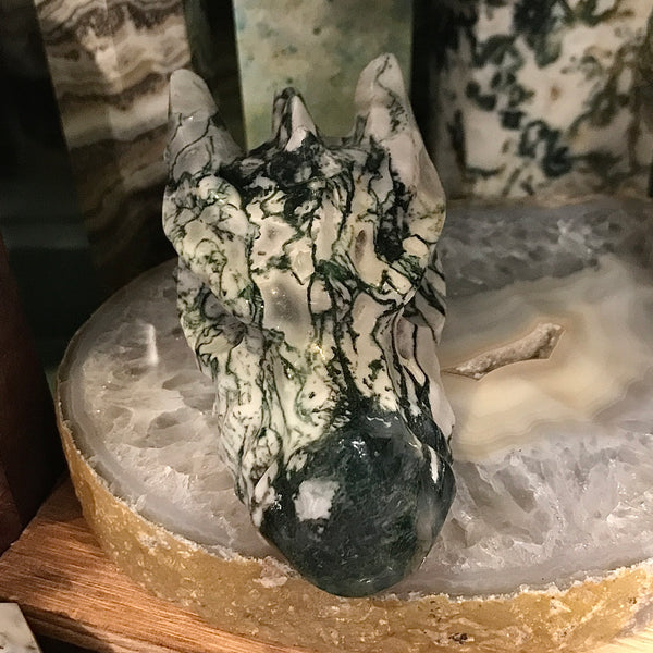 Tree Agate Dragon Head Carving