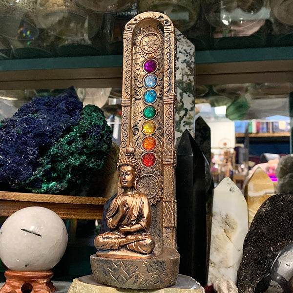 Standing Buddha chakra stone incense burner