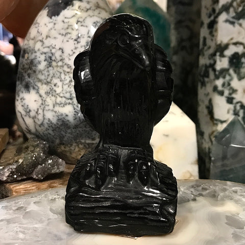 Raven Carving in Black Obsidian