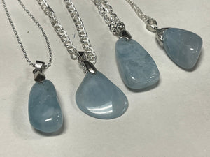 Aquamarine Silver Bail Freeform Pendant Necklace