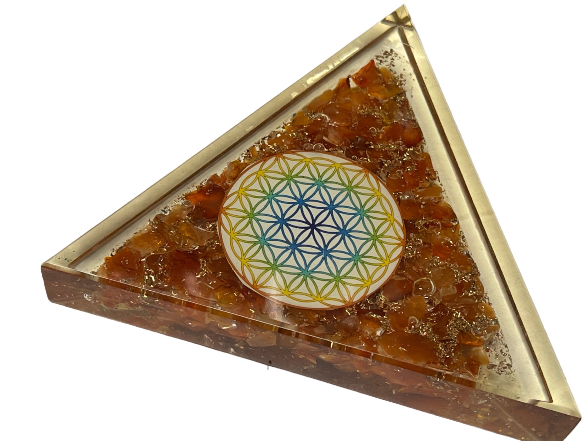 Orgone Flower of Life Carnelian Triangle | 4 inch