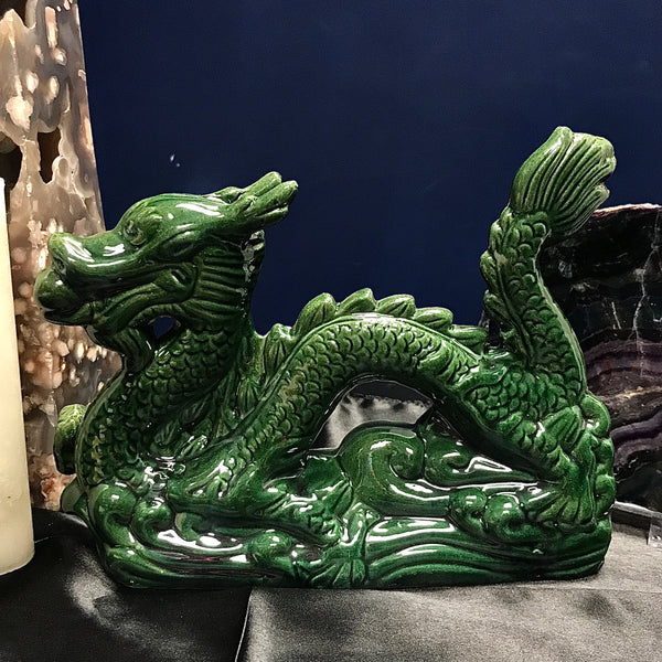 Imperial Dragon Ceramic Statue Green