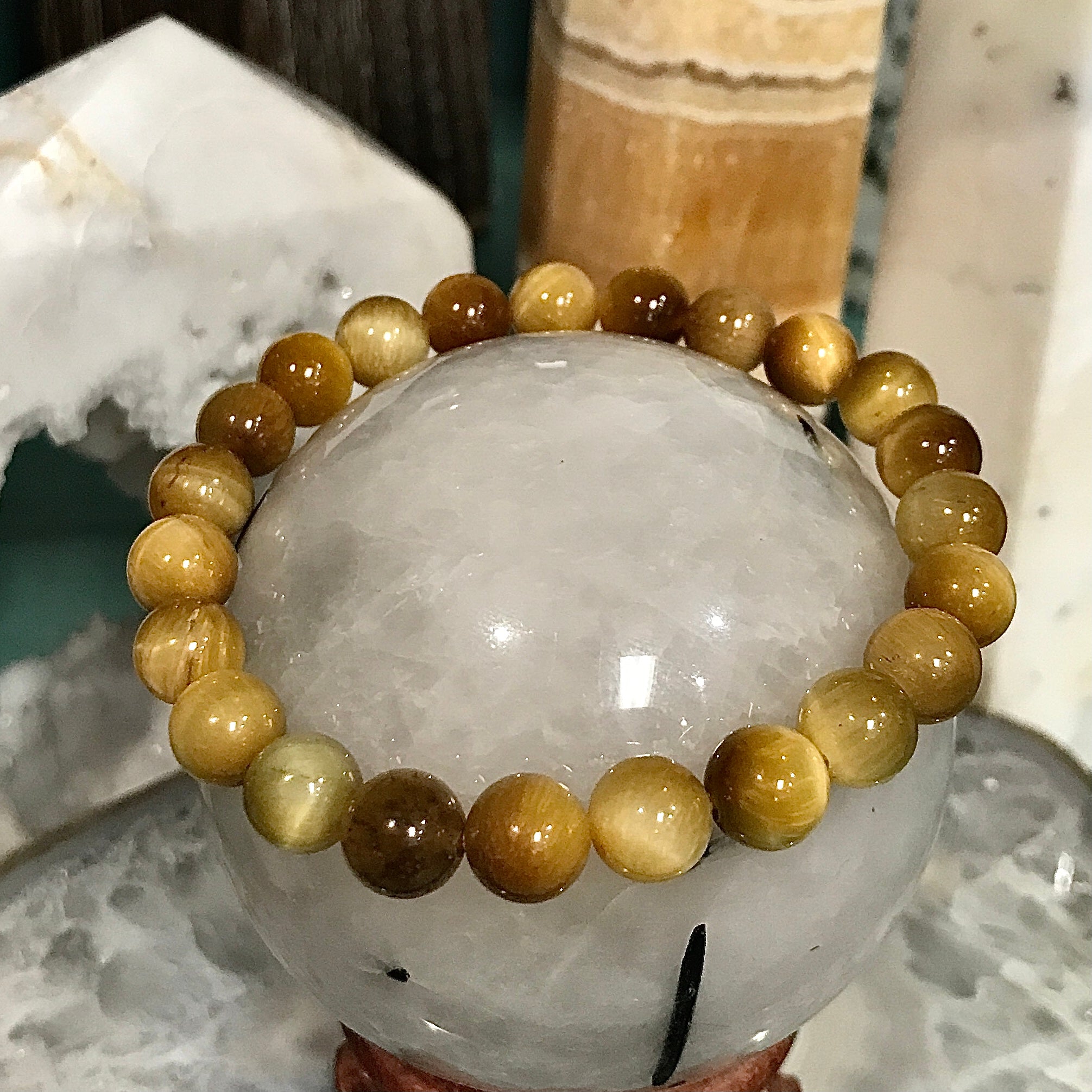 Yellow Tigers Eye 8mm Stretch Bracelet Faeted or Smooth