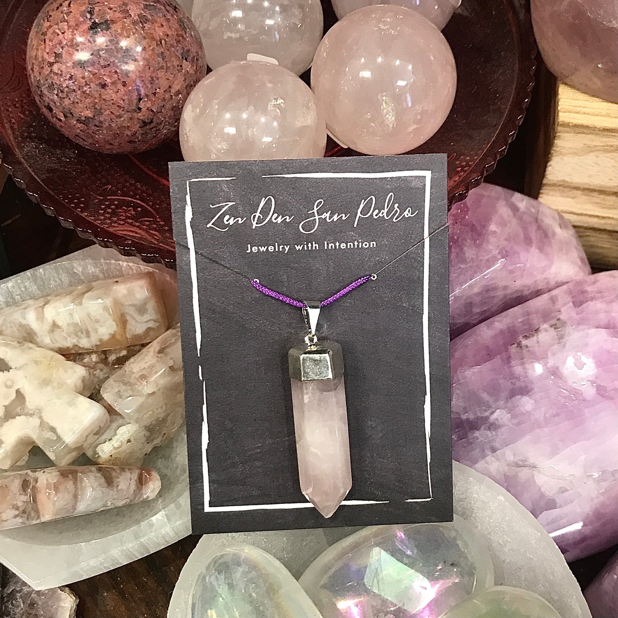 Rose Quartz Silver Electroform Terminated Pendant