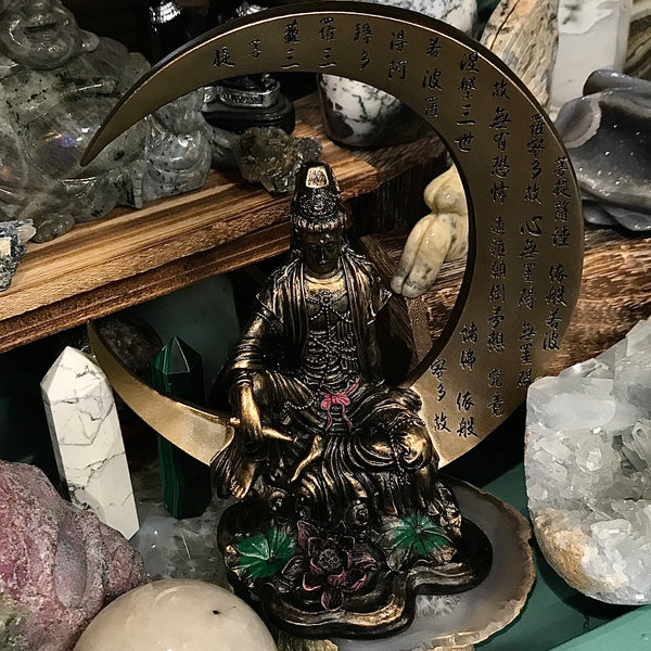 Brass Finish Kwan Yin (Quan Yin) On The Moon