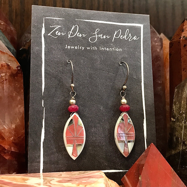 Mother of Pearl Inlay Marquis Drop Sterling Earrings