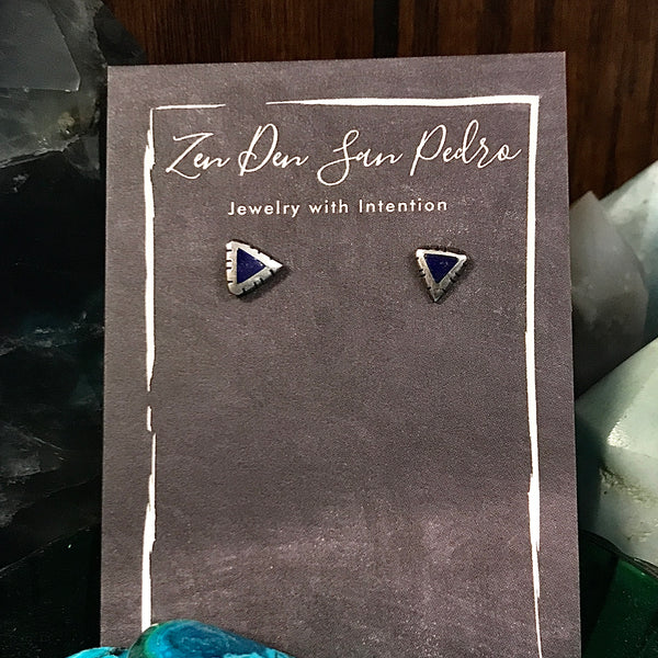 Lapis Lazuli Sterling Silver Triangle Post Earrings