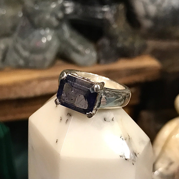 Iolite (Emerald Cut) Sterling Size 6 Ring