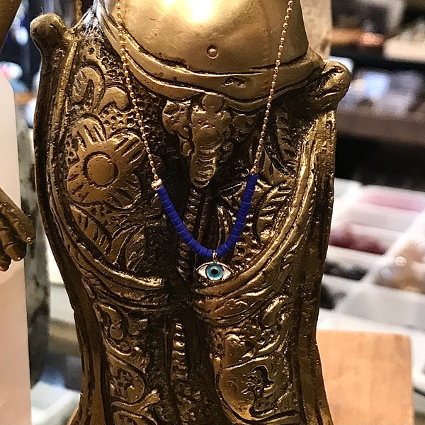 Evil Eye Pendant in Blue on Delicate Gold Chain Necklace