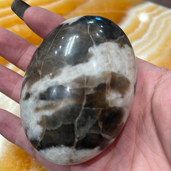 Cats Eye and Black Tourmaline Palm Stone