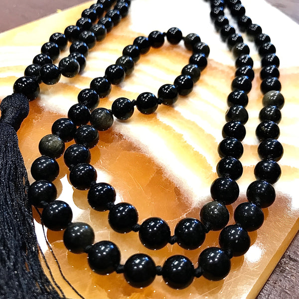 Obsidian Mala Prayer 108 Bead Necklace