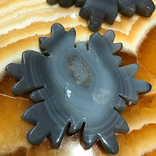 Banded Agate and Quartz Snowflake Carving 4 Inch