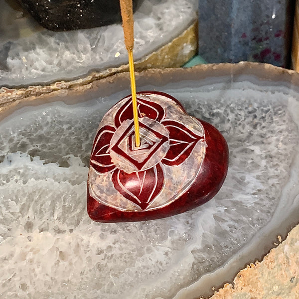 Chakra Carved Heart Soapstone Incense Holder