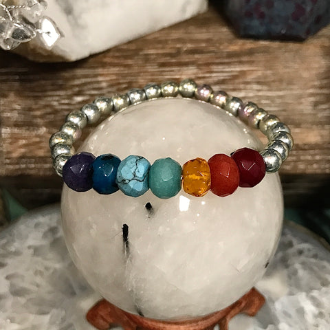 Faceted Gemstone Stackable Bracelet with Rainbow Pyrite