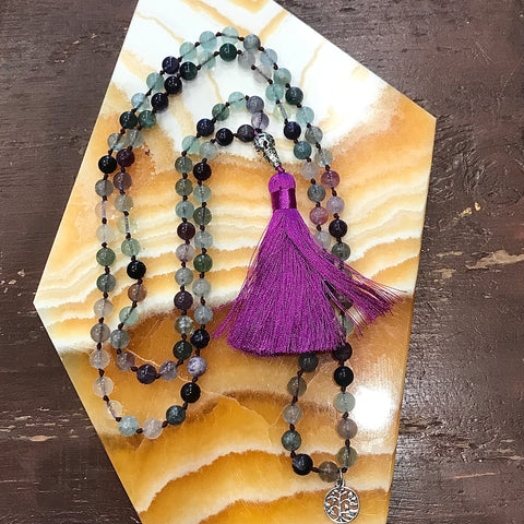 Fluorite Mala Prayer 108 Bead Necklace