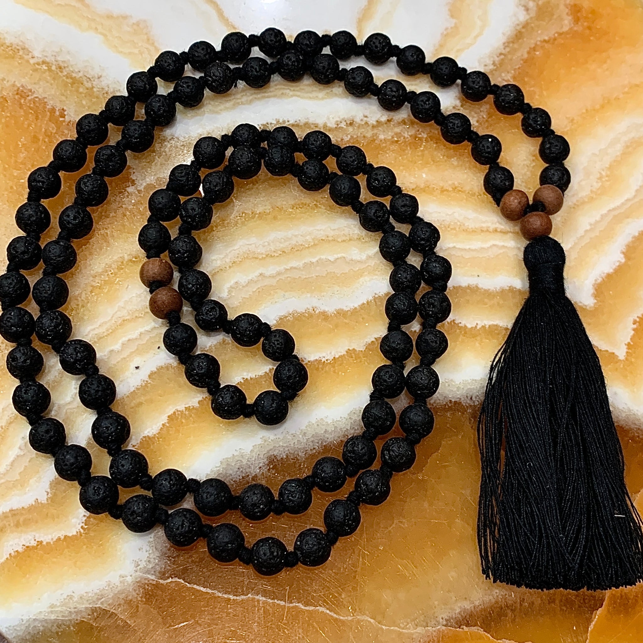 Lava and Sandalwood 108 Bead Meditation Mala Necklace