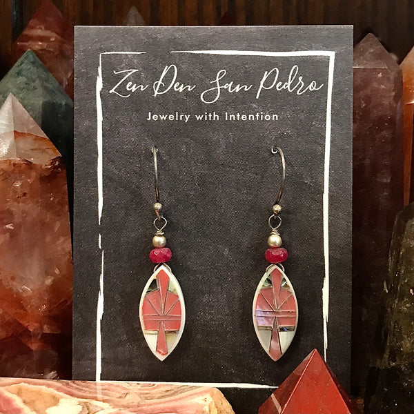 Mother of Pearl Inlay Marquis Drop Sterling Earrings