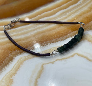 Green Jade Faceted Square Bead and Purple Matte Hematite Bracelet