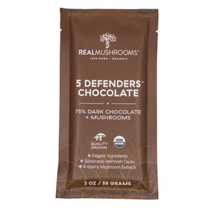 Real Mushrooms 100% Pure Organic 5 Defenders Chocolate 2 Oz Bar