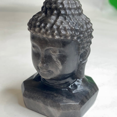 Sheen Obsidian Buddha Head Carving 2.5 Inch