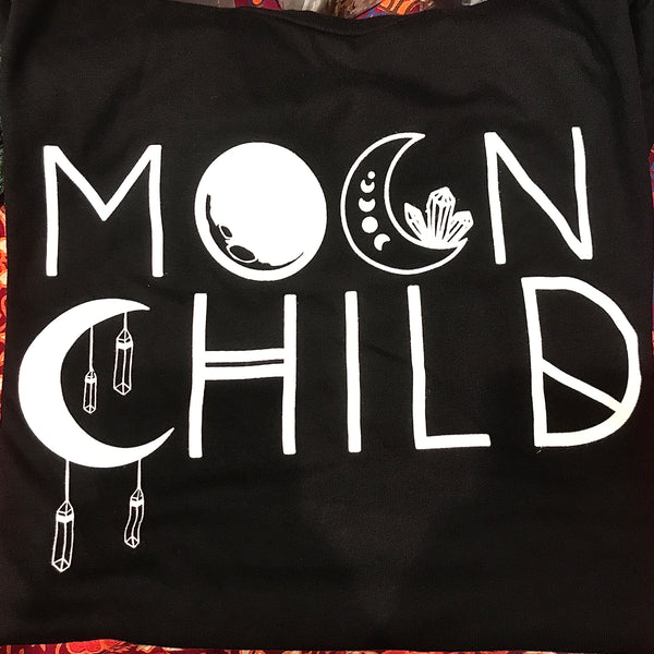 Moon Child Black Slim Fit T-Shirt Infused with Moonstone and Labradorite