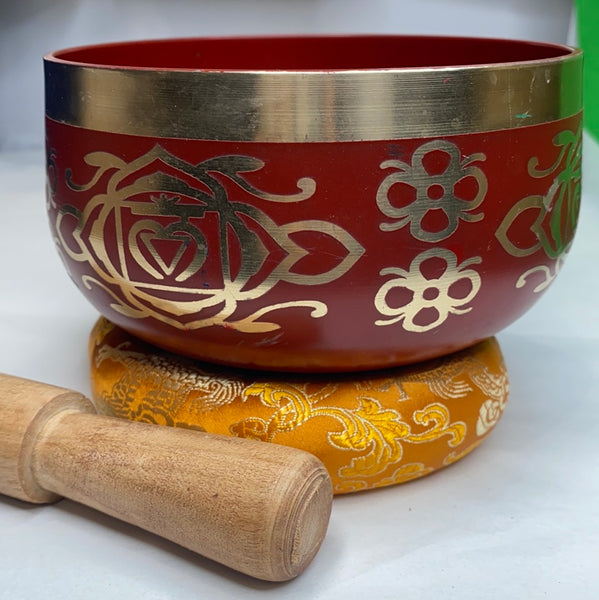 Tibetan Singing Bowl Brass with Cranberry Enamel | F Note