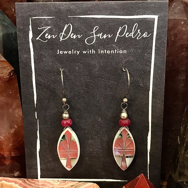 Mother of Pearl Inlay Marquis Drop Sterling Earrings