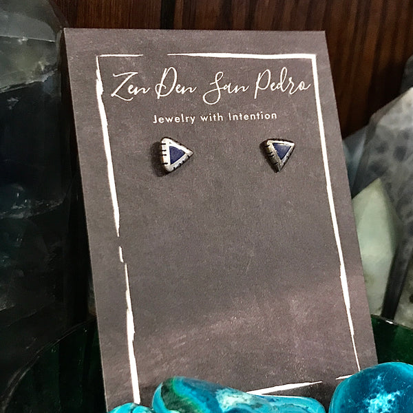 Lapis Lazuli Sterling Silver Triangle Post Earrings