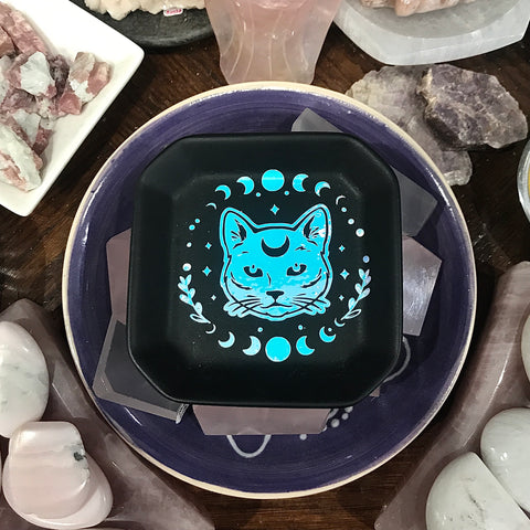 Iridescent Cat Moon Cycle Trinket Dish