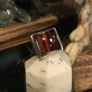 Red Tiger Eye Sterling Silver Statement Ring Size 6