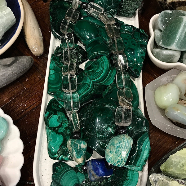 Quartz, Amazonite, and Lapis Lazuli Gunmetal Necklace