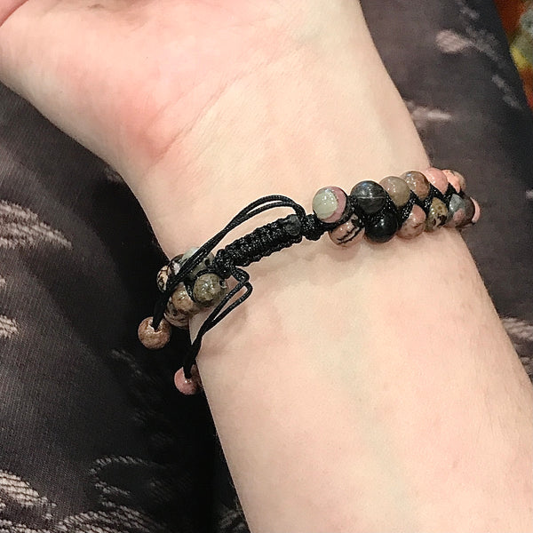 Rhodonite Double Strand Macrame Bracelet