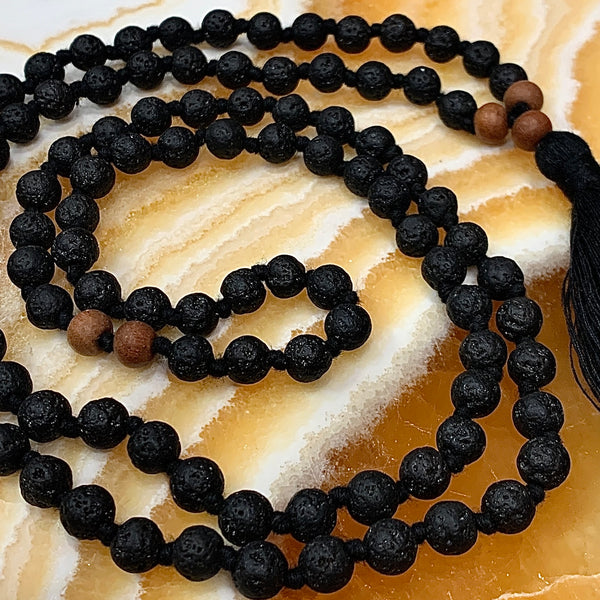 Lava and Sandalwood 108 Bead Meditation Mala Necklace