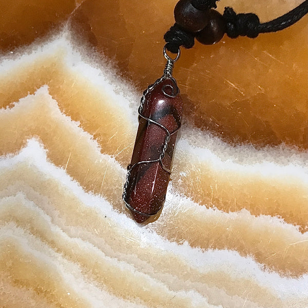 Wire Wrapped Dagger Pendant Cord Necklace