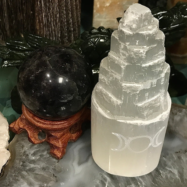 Triple Moon Carved 4 Inch Selenite Tower