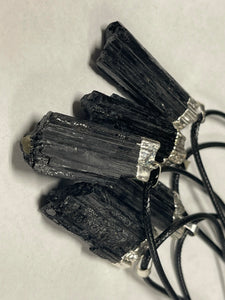 Black Tourmaline Silver Electroform Pendant Necklace