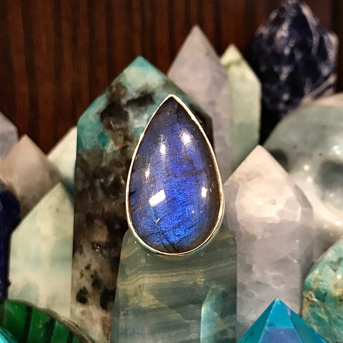 Labradorite Teardrop Sterling Silver Ring Sz 7.5